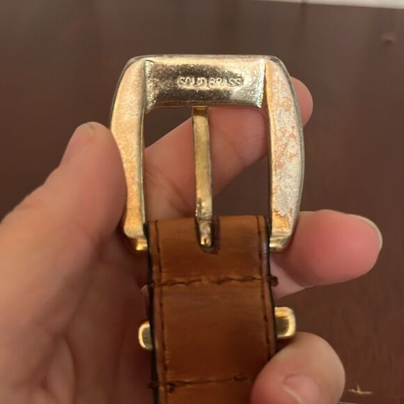 Brown Woven Tapestry Striped Fabric Leather Belt Brass Buckle Western Unisex 38 - Picture 4 of 9